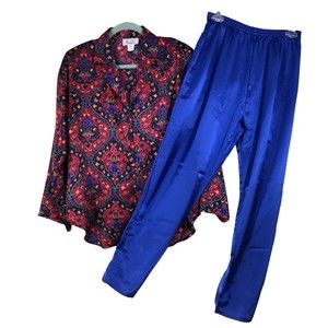 Vintage Set of Pajamas by Jo Intimates in a Colorful Silky Polyester SZ M